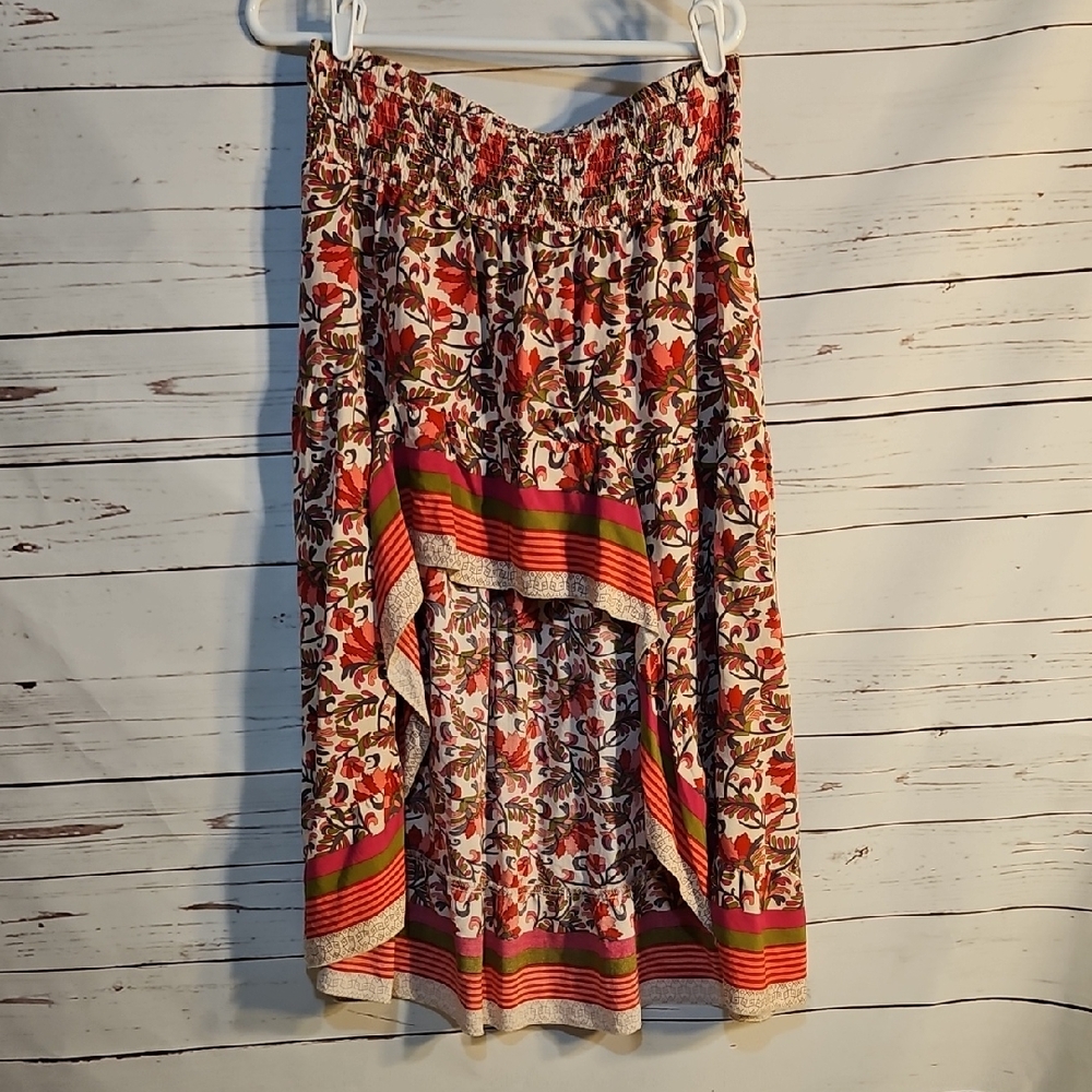 Red and Green High-Low‎ A-Line Midi Skirt